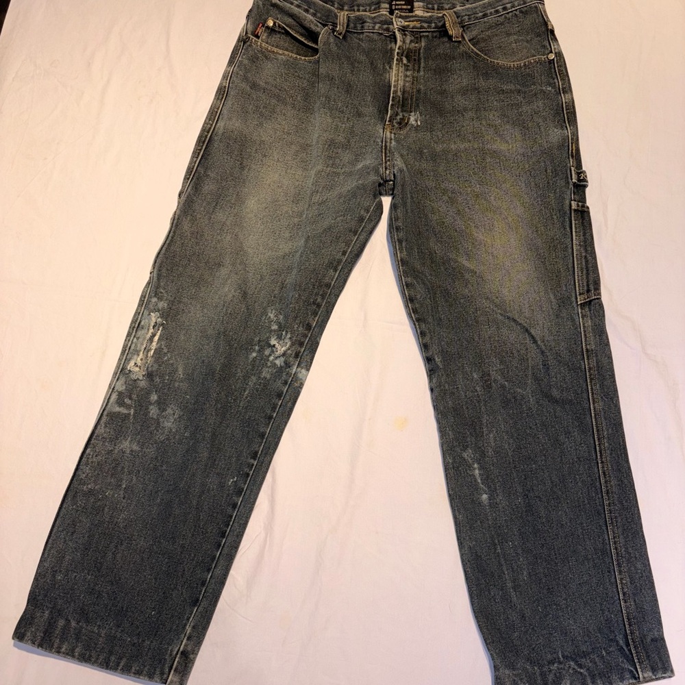 Vintage Kenpo Jeans Couture Baggy Carpenter Denim Distressed Y2K Aesthetic 38x30